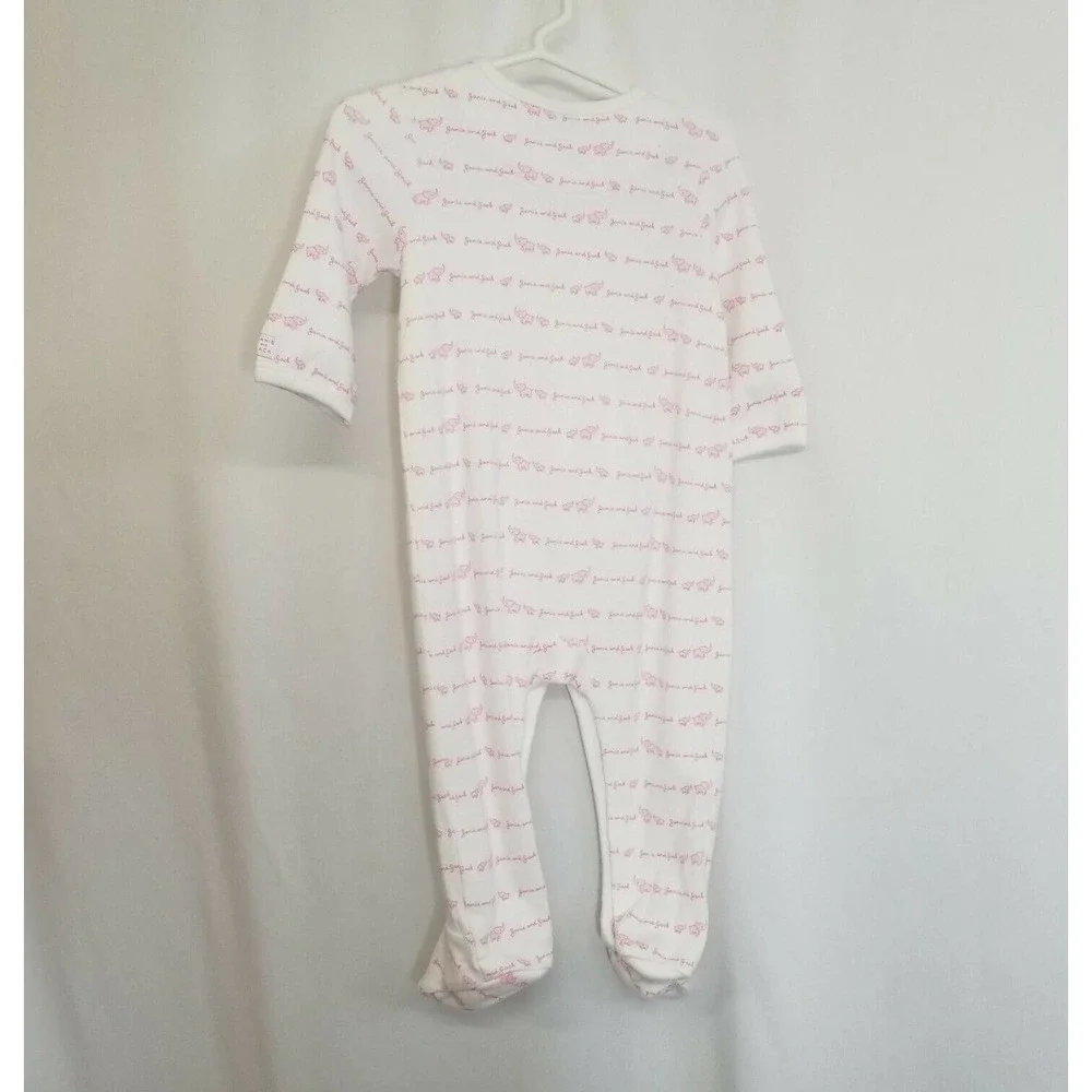 Janie & Jack Pink White Elephants Logo Footie Pajamas Sleeper 6-9 Months NWT